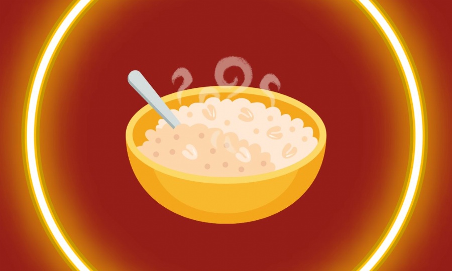 vector illustration of bowl of hot porridge with a spoon
